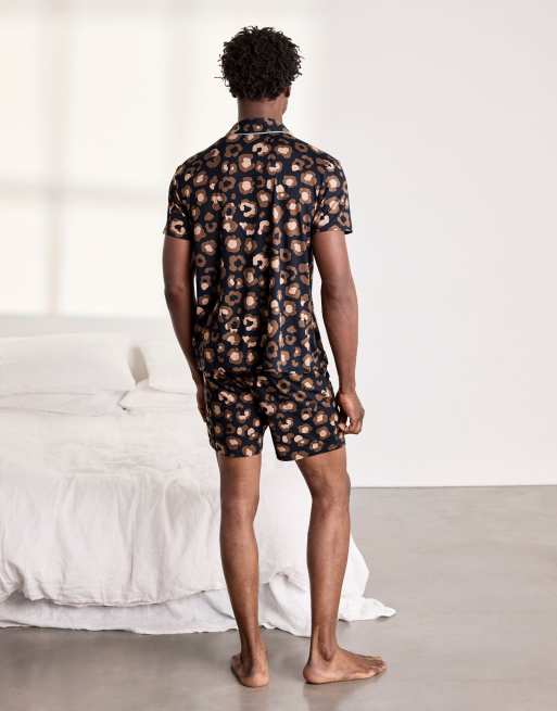 Chelsea Peers Camo leopard print short pyjama set in navy, 2 of 7