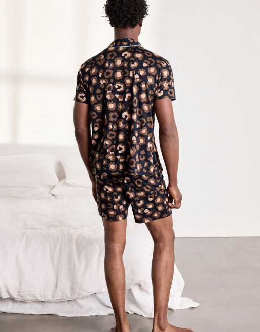 Chelsea Peers Camo leopard print short pyjama set in navy, 7 of 7