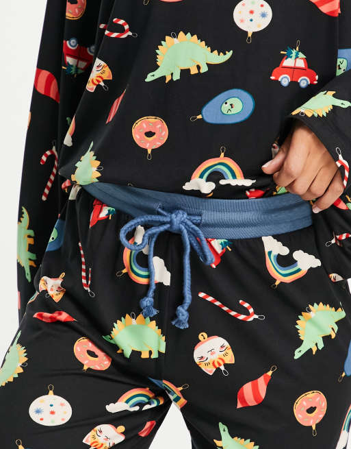 Chelsea Peers Christmas baubles long pajamas in navy