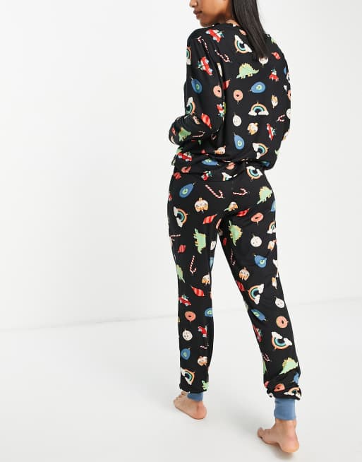 Chelsea Peers Christmas baubles long pyjamas in navy , 4 of 4