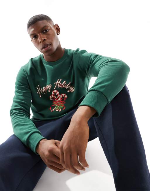 Chelsea Peers Christmas happy holidays lounge sweatshirt in dark green