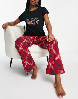 Chelsea Peers Christmas Happy Holidays Pajamas In Black And Red-navy