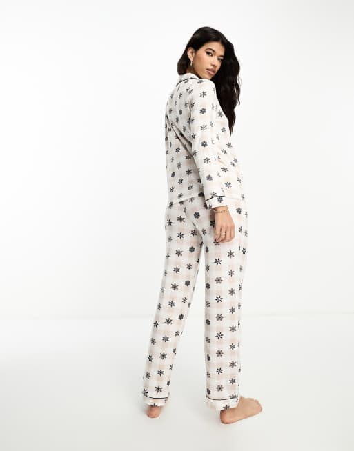 Chelsea Peers Christmas jersey plaid snowflake print button top - Main Image