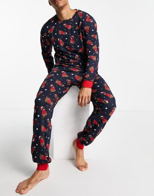 Chelsea Peers Chelsea Peers Christmas lounge set in cockapoo dog print-Navy