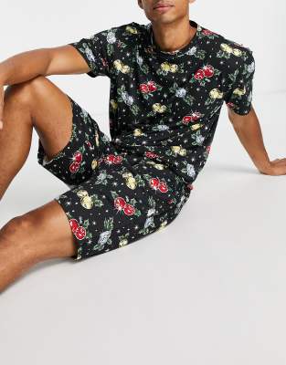 Chelsea Peers Chelsea Peers Christmas lounge short set in black print