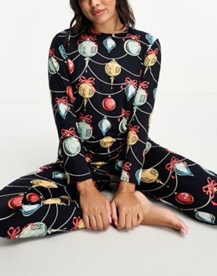 Chelsea Peers christmas ornament long pyjamas in navy - ASOS Price Checker