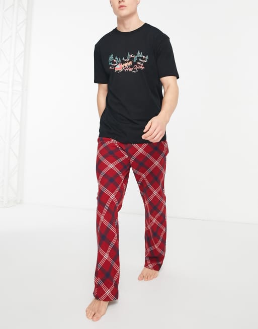 Relaxed Fit Pajama Pants - Red/plaid - Men