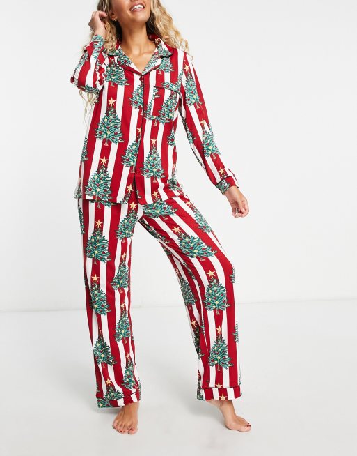 Chelsea Peers NYC Kids Button Up Christmas Tree & Wreath Printed Pyjama Set