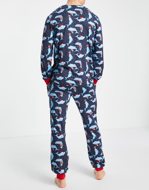 Chelsea Peers Christmas pyjama set in navy whale print, 4 of 4