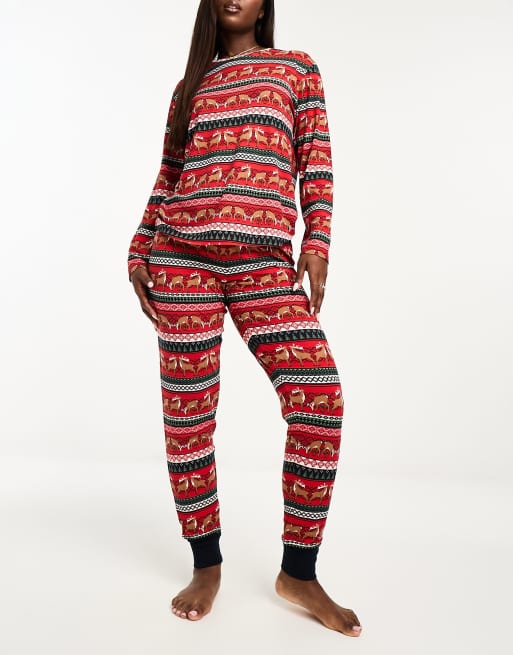 Chelsea Peers christmas pyjamas deer fairisle in navy multi | ASOS