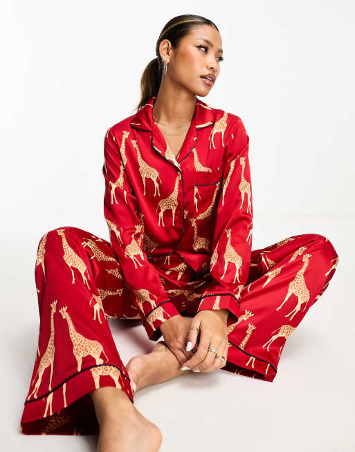 New Autumn Winter Trendy Pajamas Giraffe Printing Women Pijamas Round  Collar Sleepwear Nightwear Cotton Loungewear for