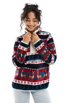 Chelsea Peers christmas zip fleece in navy fairisle | ASOS