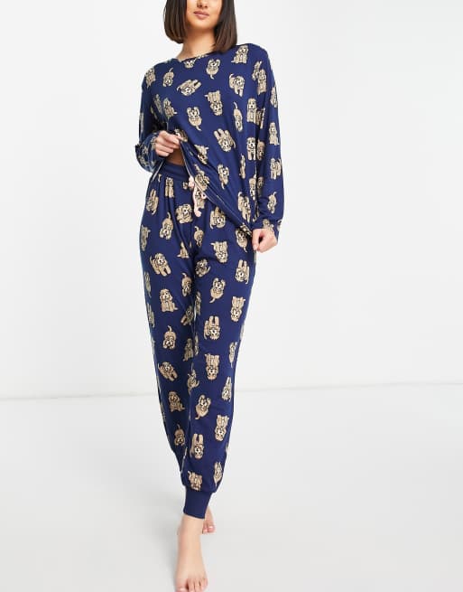 Chelsea Peers cockapoo long pajama set in navy