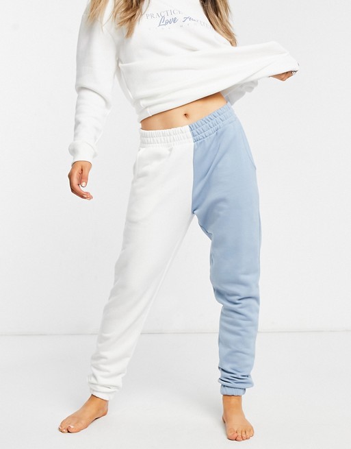 Chelsea Peers colour block joggers in white and baby blue