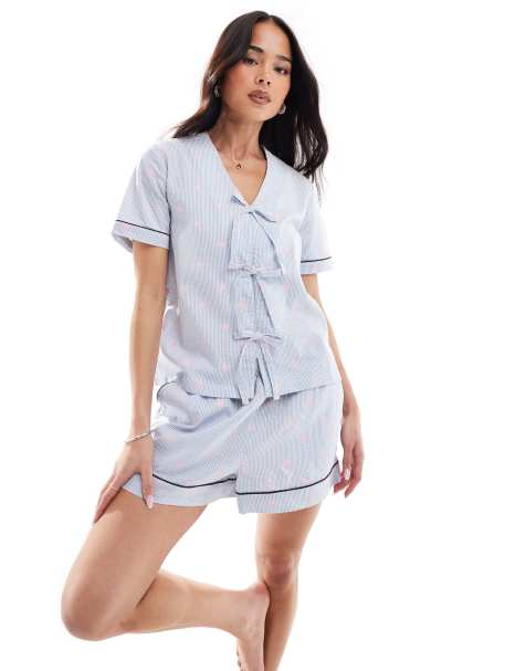 Chelsea Peers - Completo a righe con stampa di stelle marine composto da pantaloncini e top a maniche corte con rever - view 1