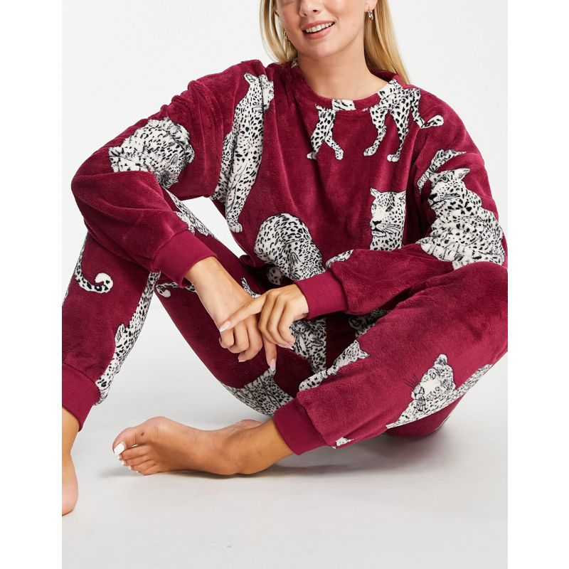 S5JtV Donna Chelsea Peers - Completo morbido con maglione e joggers bordeaux con leopardi