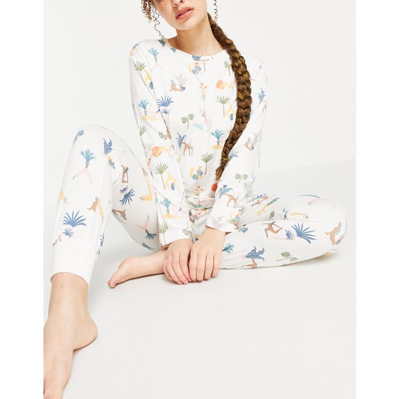 Donna 2jKrQ Chelsea Peers - Completo pigiama con top a maniche lunghe e joggers in poliestere ecologico con stampa con figure dello yoga