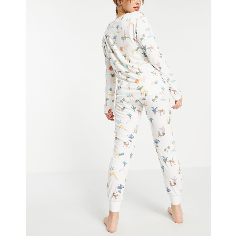 Donna 2jKrQ Chelsea Peers - Completo pigiama con top a maniche lunghe e joggers in poliestere ecologico con stampa con figure dello yoga