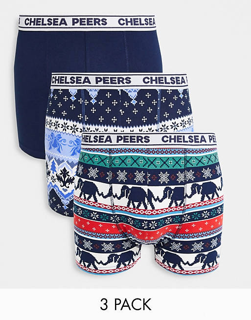 Chelsea Peers - Confezione da 3 paia di boxer blu navy con motivo Fair Isle