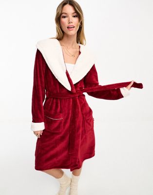 Chelsea Peers cosy hooded robe in red - ASOS Price Checker