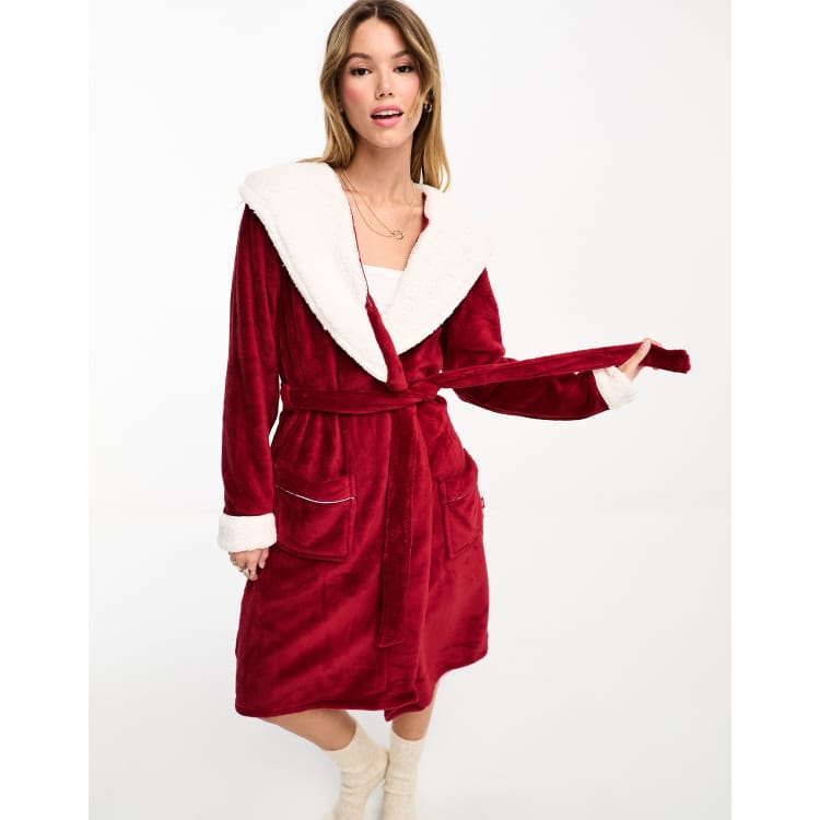 Chelsea Peers cosy hooded robe in red | ASOS