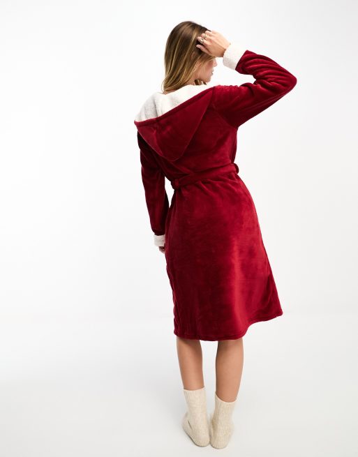 Chelsea Peers cosy hooded robe in red | ASOS