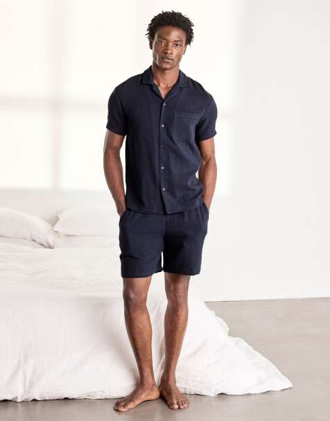 Chelsea Peers Cotton cheesecloth embroidered starry leopard short pyjama set in navy - view 1