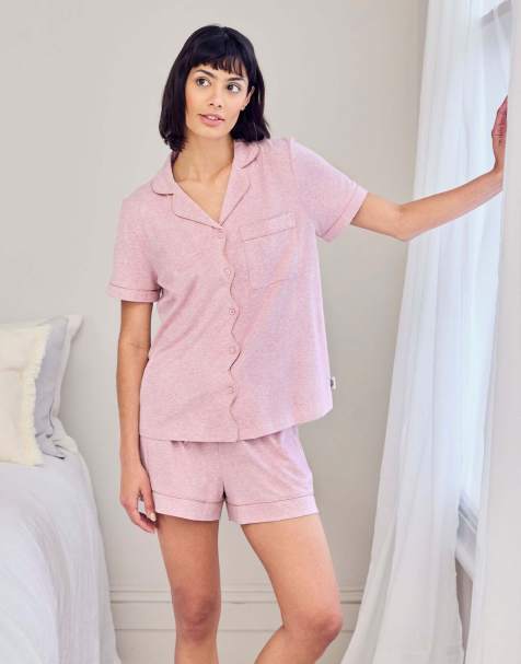 Chelsea Peers Cotton scallop edge long pyjama set in pink - view 1