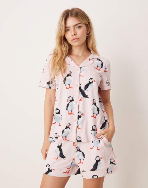 Chelsea Peers cotton short sleeve camp collar shirt and shorts set in Puffin print - view 1