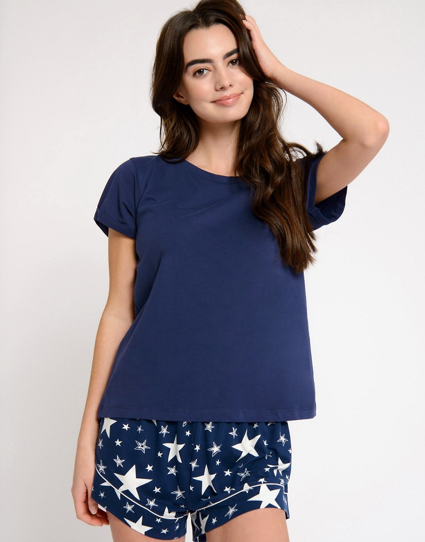 Chelsea Peers cotton star print short pajama set in navy