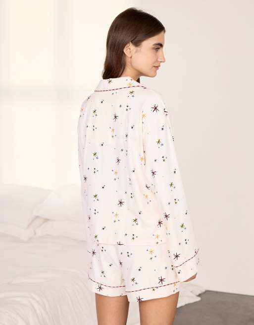 Chelsea Peers Cotton starlight print short pyjama set in off white, 2 of 5