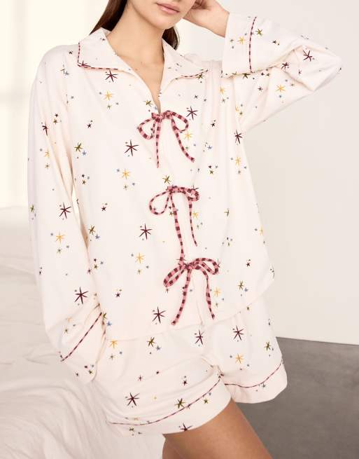 Chelsea Peers Cotton starlight print short pyjama set in off white, 3 of 5