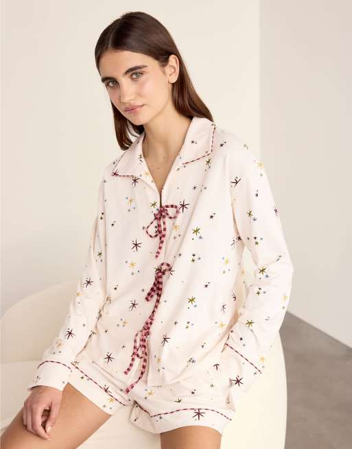 Chelsea Peers Cotton starlight print short pyjama set in off white, 5 of 5