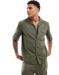 [Chelsea Peers] Chelsea Peers cotton twill beach short sleeve shirt in brown (part of a set) 3XL BROWN