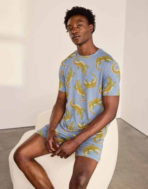 Chelsea Peers Crocodile lagoon print short pyjama set in blue - view 1