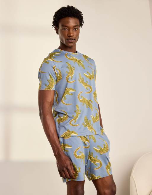 Chelsea Peers Crocodile lagoon print short pyjama set in blue, 5 of 7