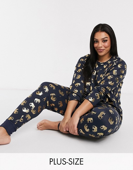 Chelsea Peers Curve Exclusive foil elephant pyjama top and jogger set