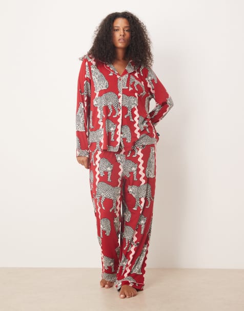 Chelsea Peers Curve – Langärmliges Pyjama-Set aus Polyester mit Leopardenmuster mit welligen Streifen und Reverskragen - view 1