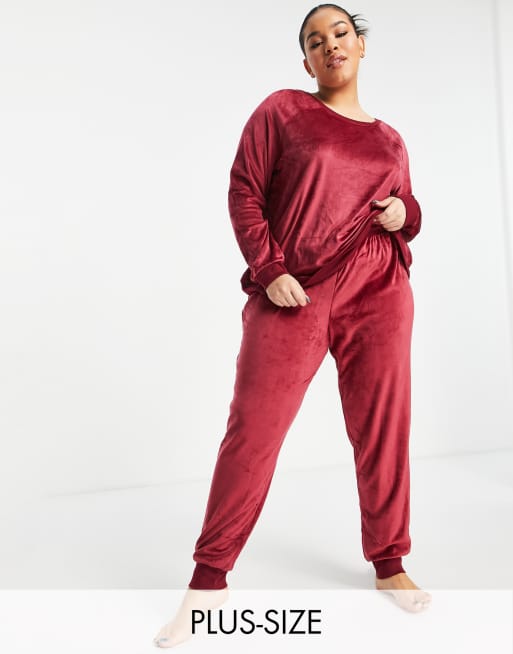 Chelsea Peers Curve poly super soft fleece lounge sweatshirt and sweatpants set in wine ASOS