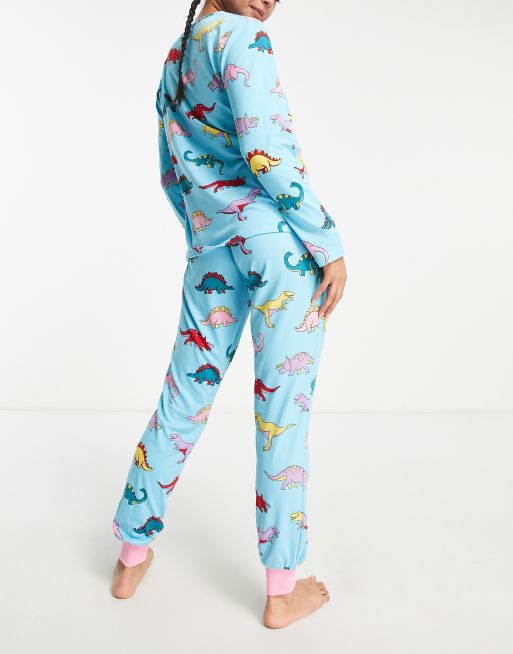 Chelsea Peers unicorn rainbow long pajama set in blue