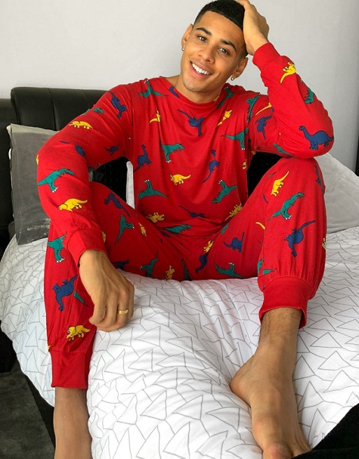 Chelsea Peers dinosaur pyjama set in red