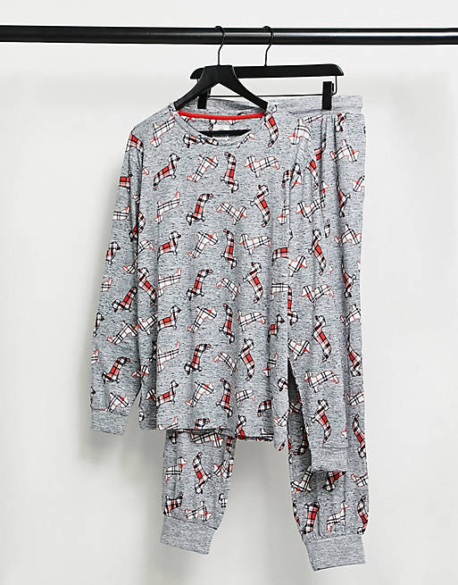 Chelsea Peers dog print pyjama set in grey