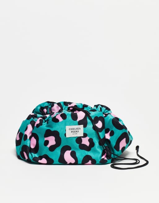 Chelsea Peers draw string make up bag in green leopard print | ASOS