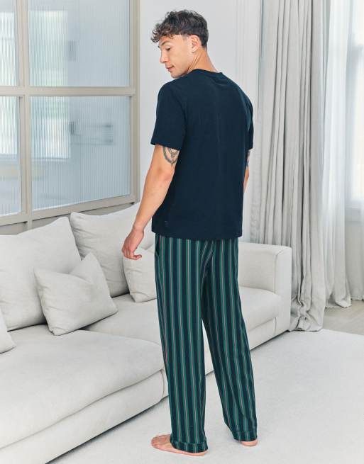 Chelsea Peers Embroidered fish henley stripe long pyjama set in navy, 3 of 4