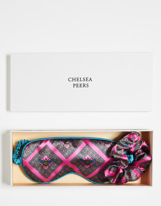 Chelsea Peers - Ensemble avec masque de sommeil et chouchou en satin à motif mosaïque et abeille - Rose