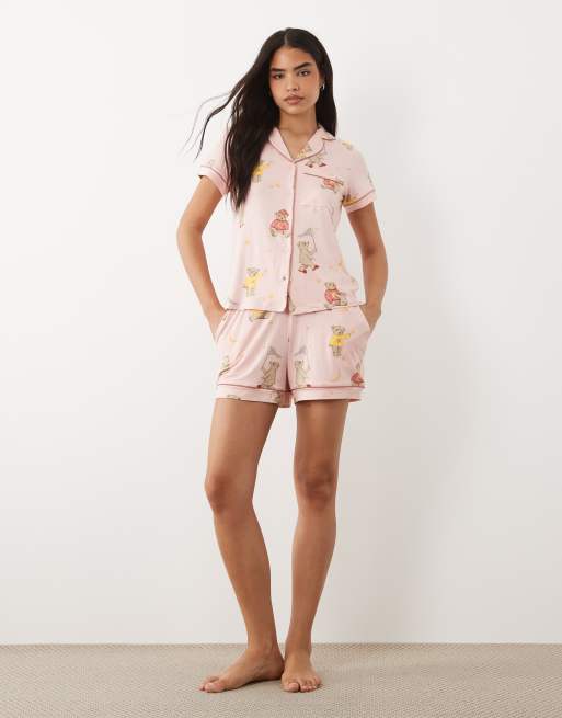 Chelsea Peers - Ensemble avec top à revers et short à imprimé ours - Rose, 3 de 4
