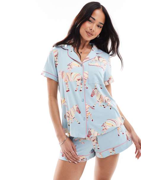 Chelsea Peers - Ensemble chemise manches courtes à revers et short en polyester imprimé zèbre - view 1