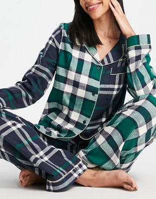 Chelsea Peers - Ensemble de pyjama avec top et pantalon à col à revers en coton biologique - Imprimé carreaux contrastants