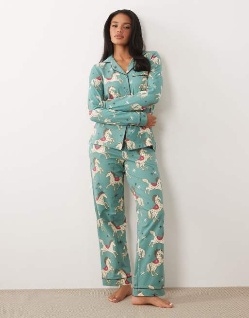 Chelsea Peers - Ensemble de pyjama long à boutons et imprimé chevaux magiques - Vert sarcelle, 2 de 4
