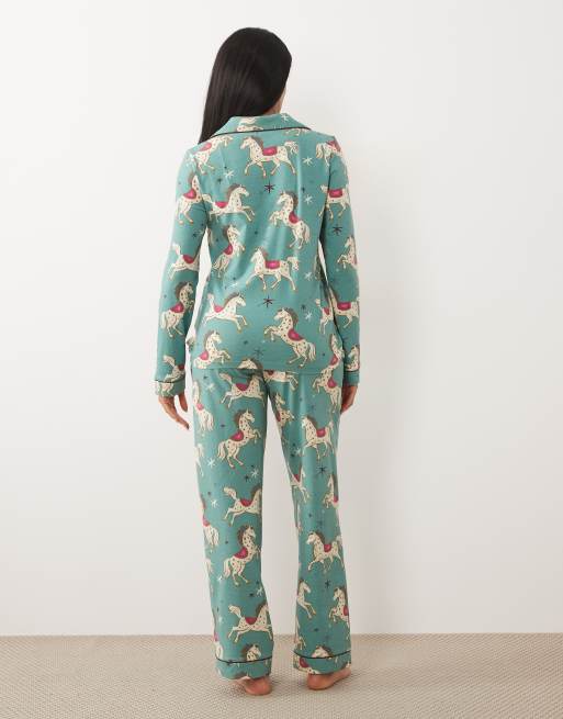 Chelsea Peers - Ensemble de pyjama long à boutons et imprimé chevaux magiques - Vert sarcelle, 3 de 4